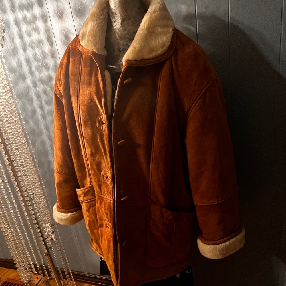 Vintage John Weitz Leather Coat Women 1960 ish Size XL Hippie Boho Retro